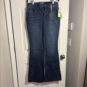 Democracy “ab-Solution” Dark Blue Flare Jeans with Embroidery Size 10 Long